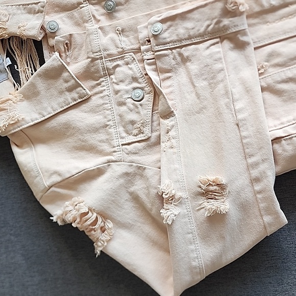 Women's fashion tattered Jean jacket light peach pink colour. - Picture 3 of 10